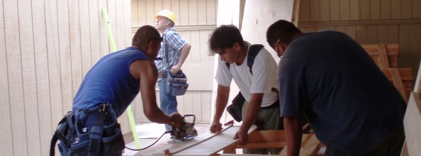 Students working on construction project