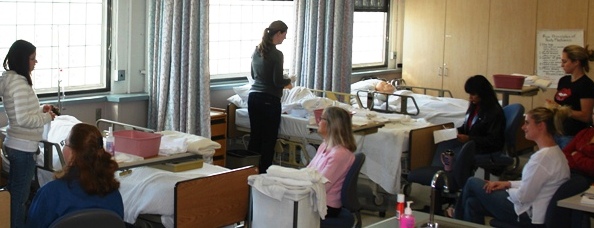 Student nurses receiving instruction